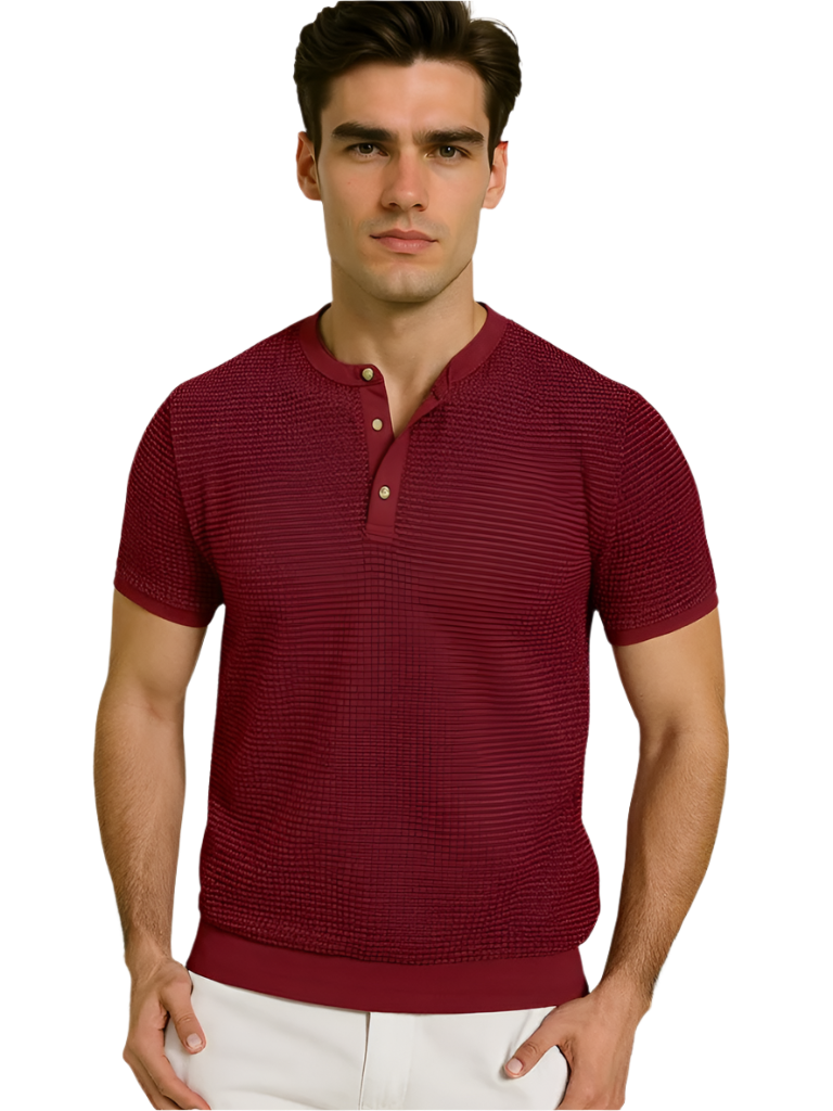Men's Textured Henley Short Sleeve