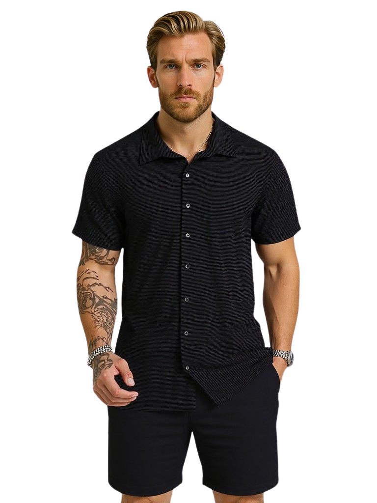 Collared Neck Shorts Set
