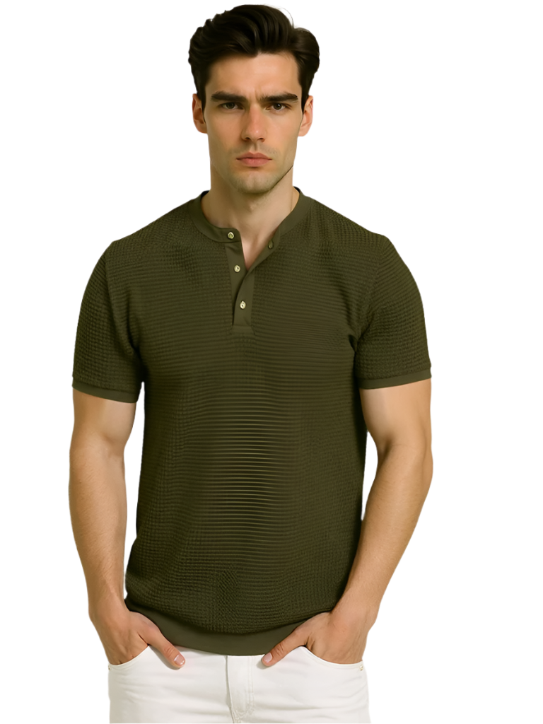 Men's Textured Henley Short Sleeve