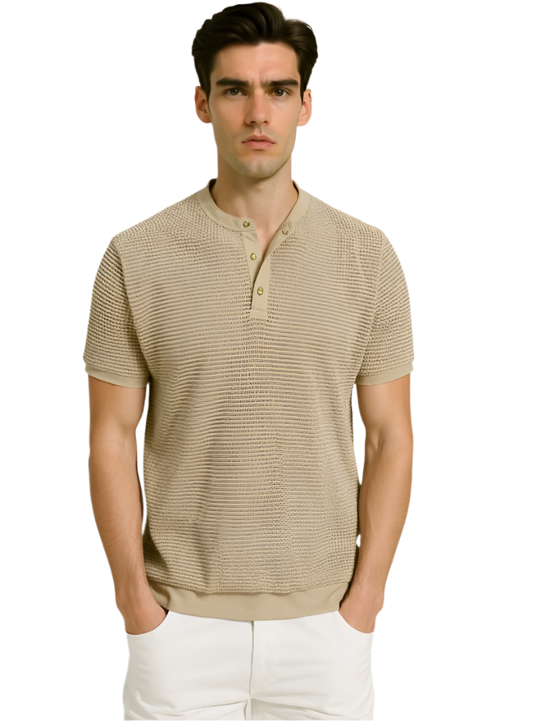 Men's Textured Henley Short Sleeve