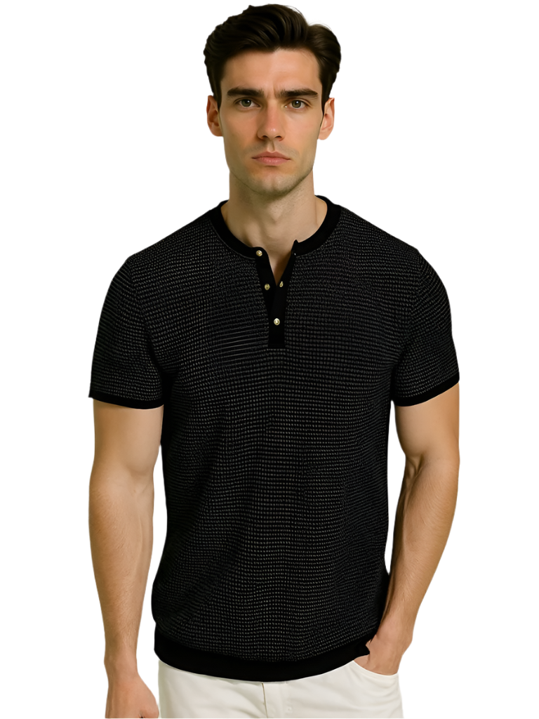 Men's Textured Henley Short Sleeve