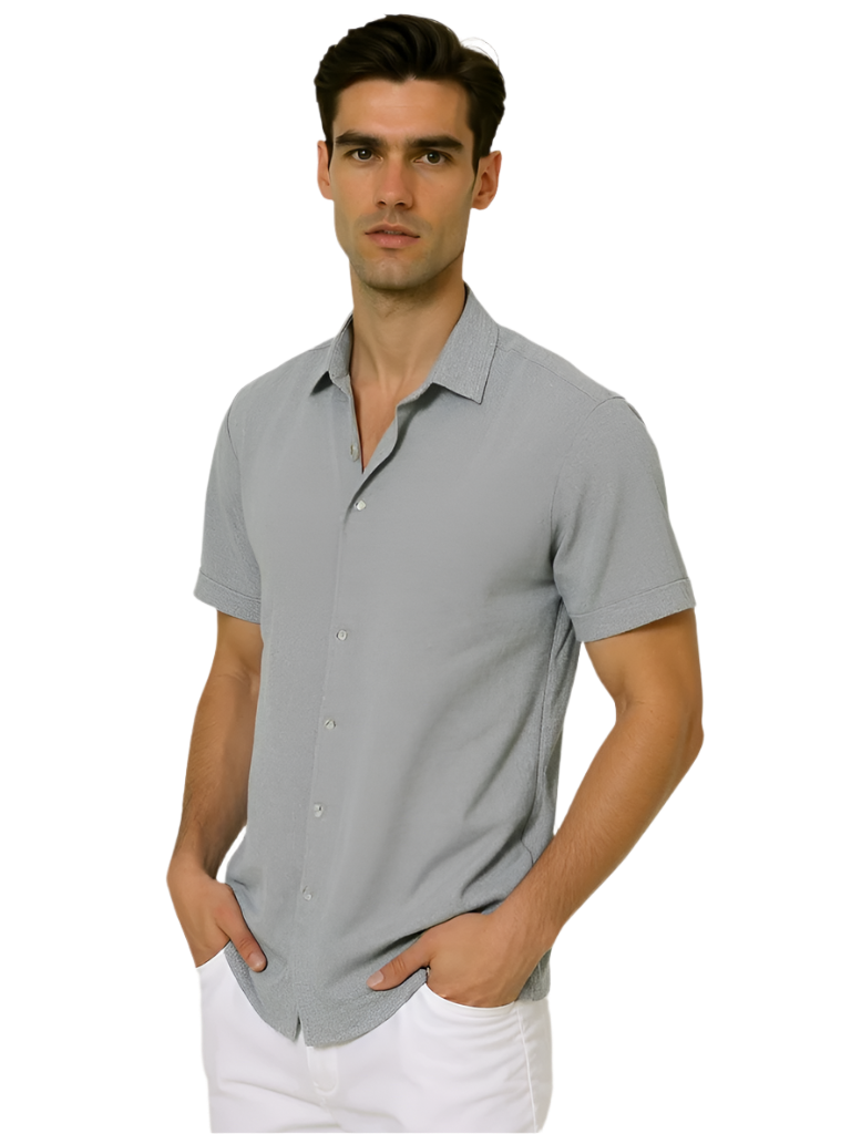Men's Collared Short Sleeve Button-Up