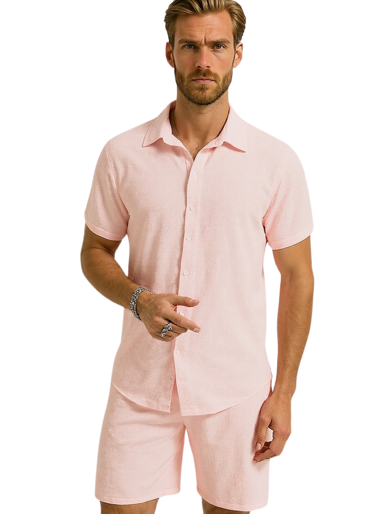 Collared Neck Shorts Set