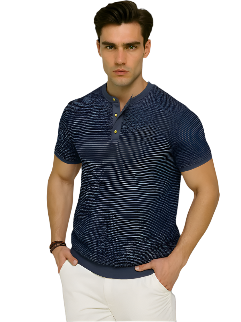 Men's Textured Henley Short Sleeve