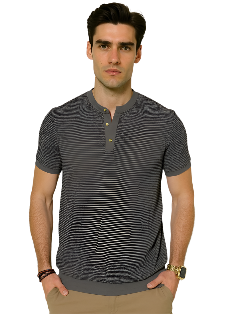 Men's Textured Henley Short Sleeve