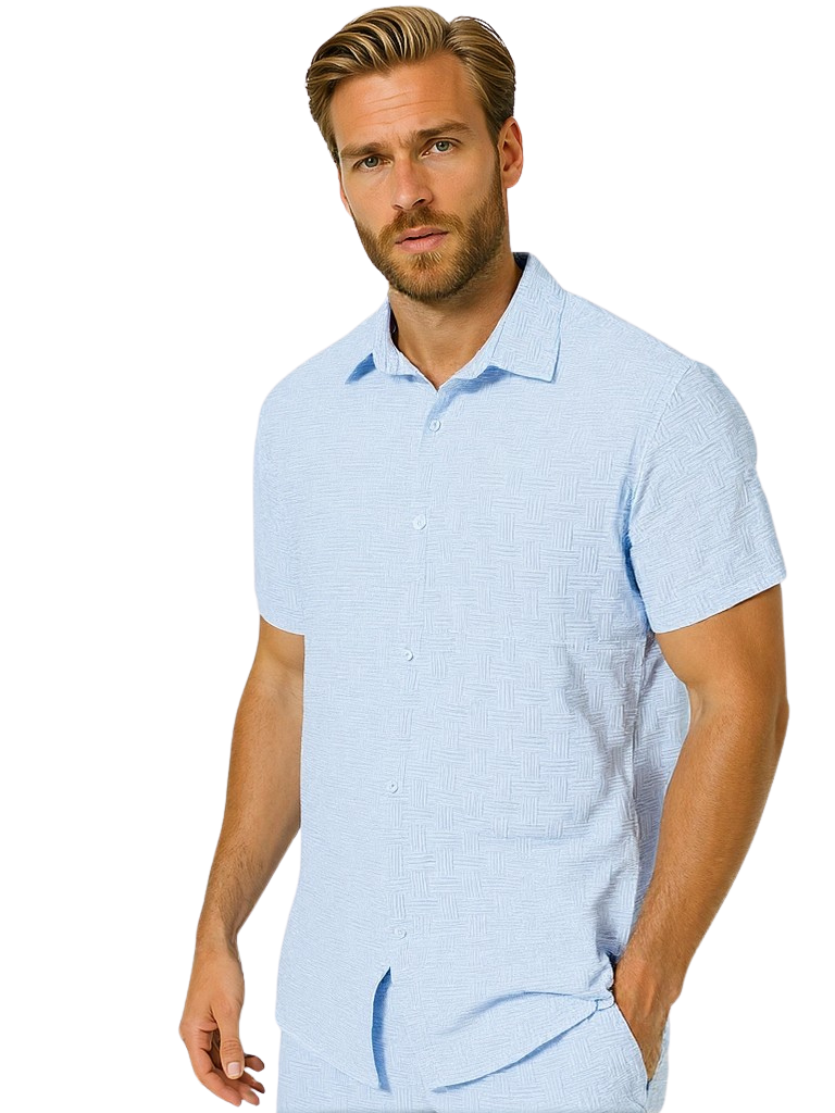 Collared Neck Shorts Set