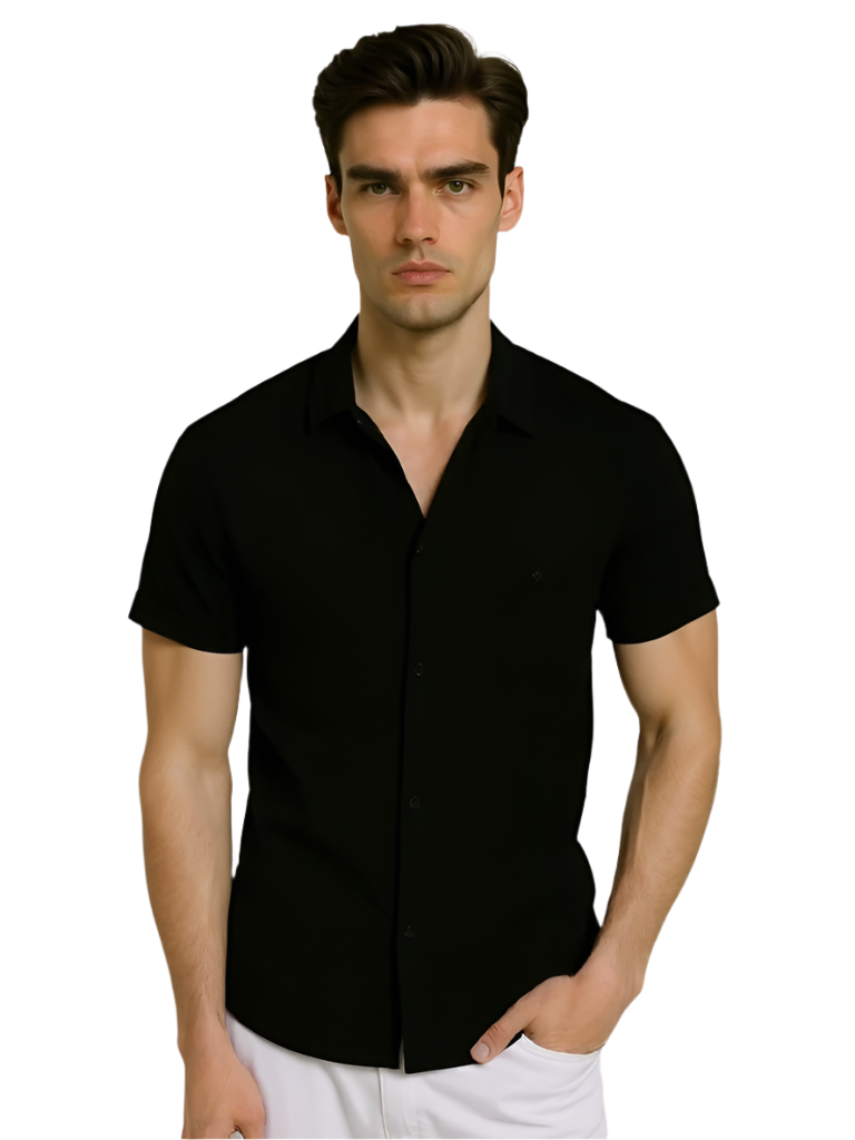 Men's Collared Short Sleeve Button-Up