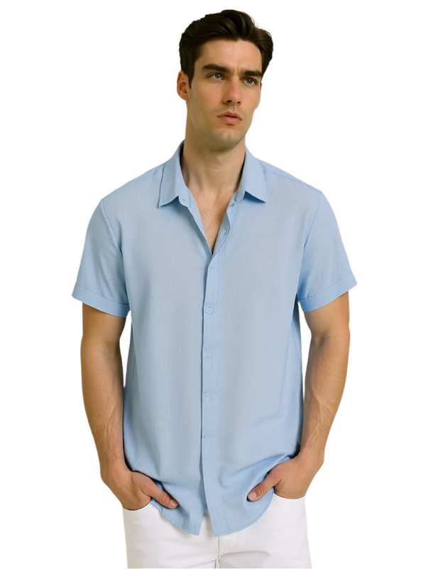 Men's Collared Short Sleeve Button-Up