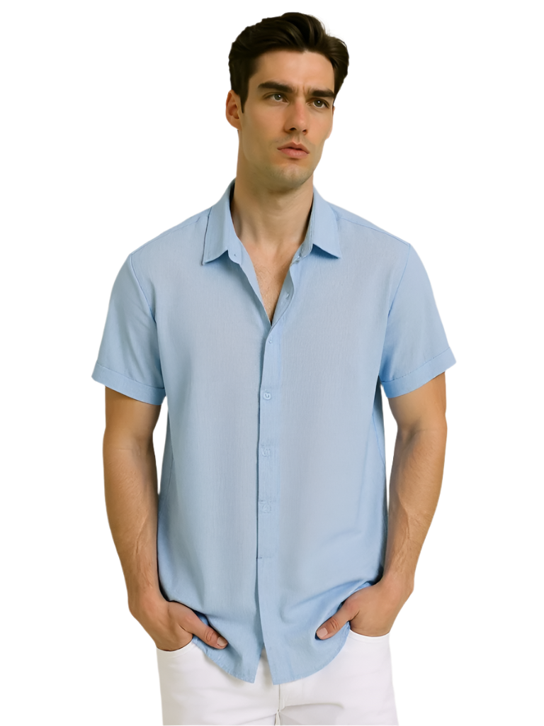 Men's Collared Short Sleeve Button-Up