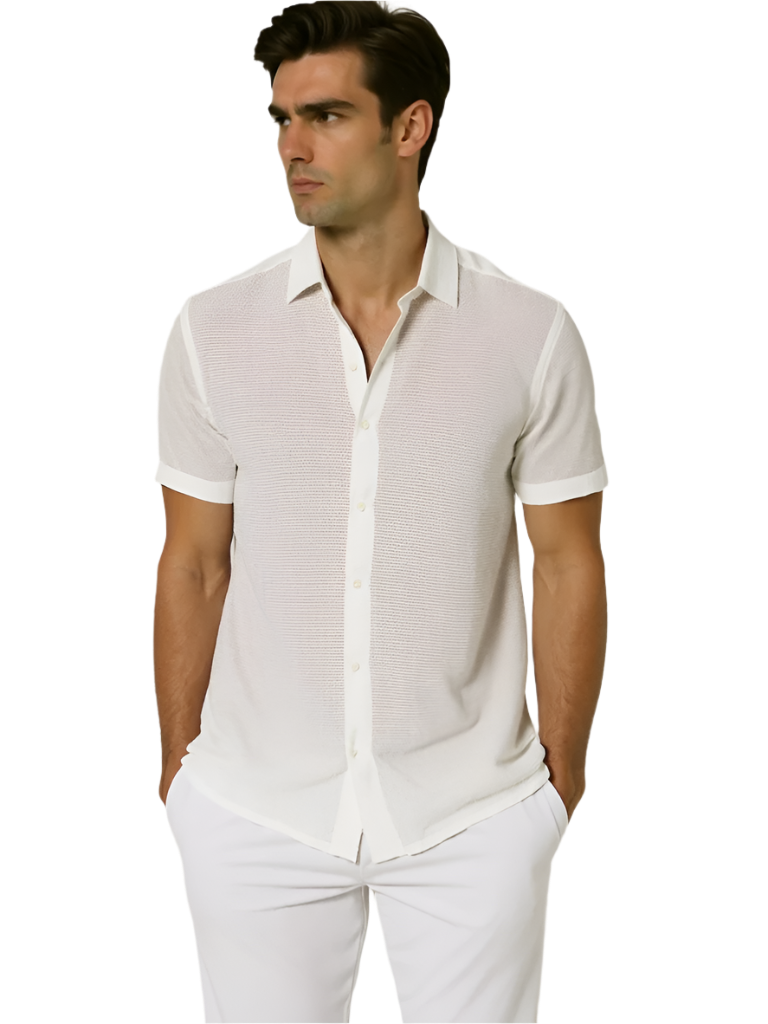 Men's Collared Short Sleeve Button-Up