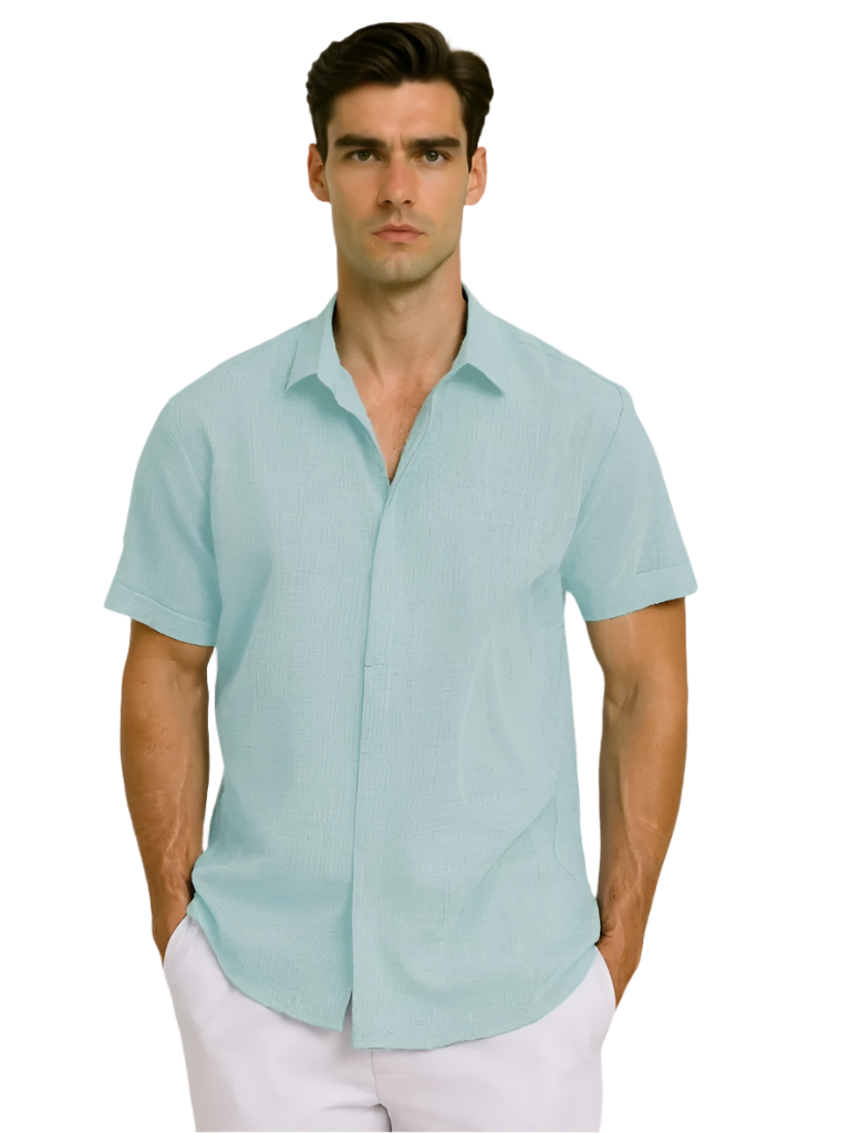 Men's Collared Short Sleeve Button-Up