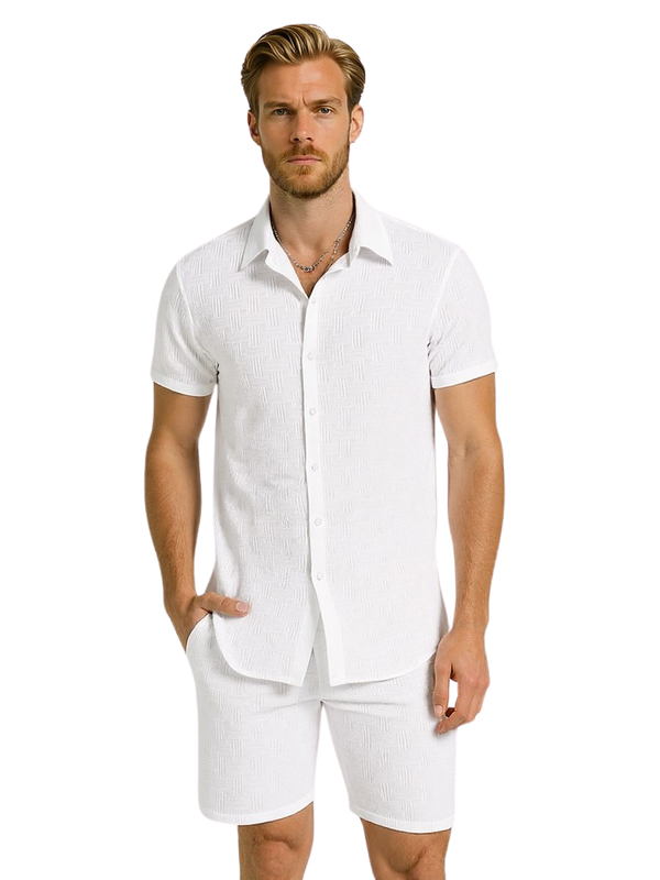 Collared Neck Shorts Set