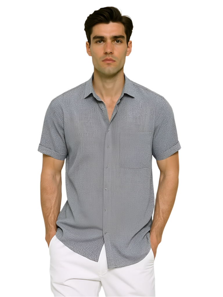 Men's Collared Short Sleeve Button-Up