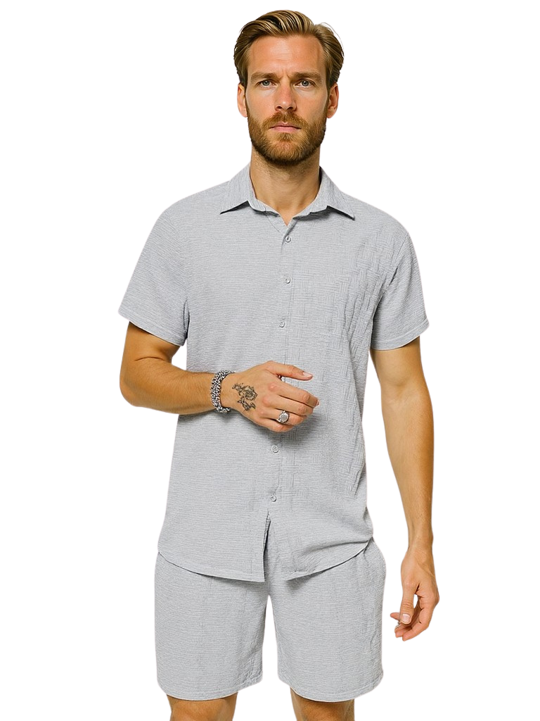 Collared Neck Shorts Set