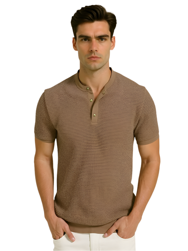 Men's Textured Henley Short Sleeve
