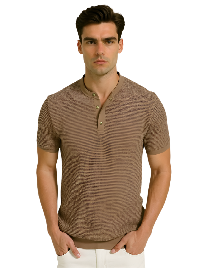 Men's Textured Henley Short Sleeve